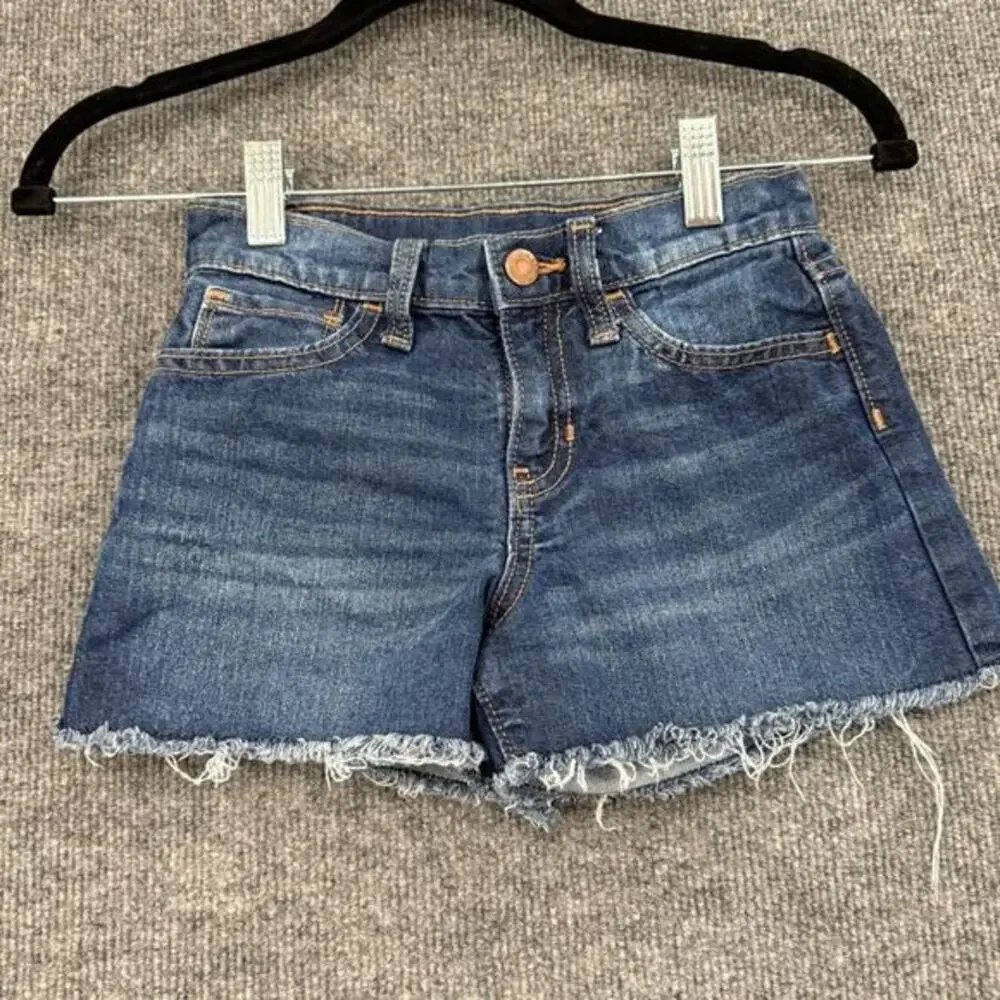 Old Navy Girls Denim Cut Off Jean Shorts Size 7 HIgh Rise Adjustable Waist